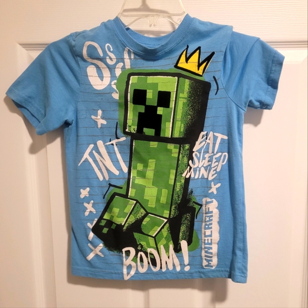 Kids Minecraft Blue Creeper Graphic T-Shirt Size 8